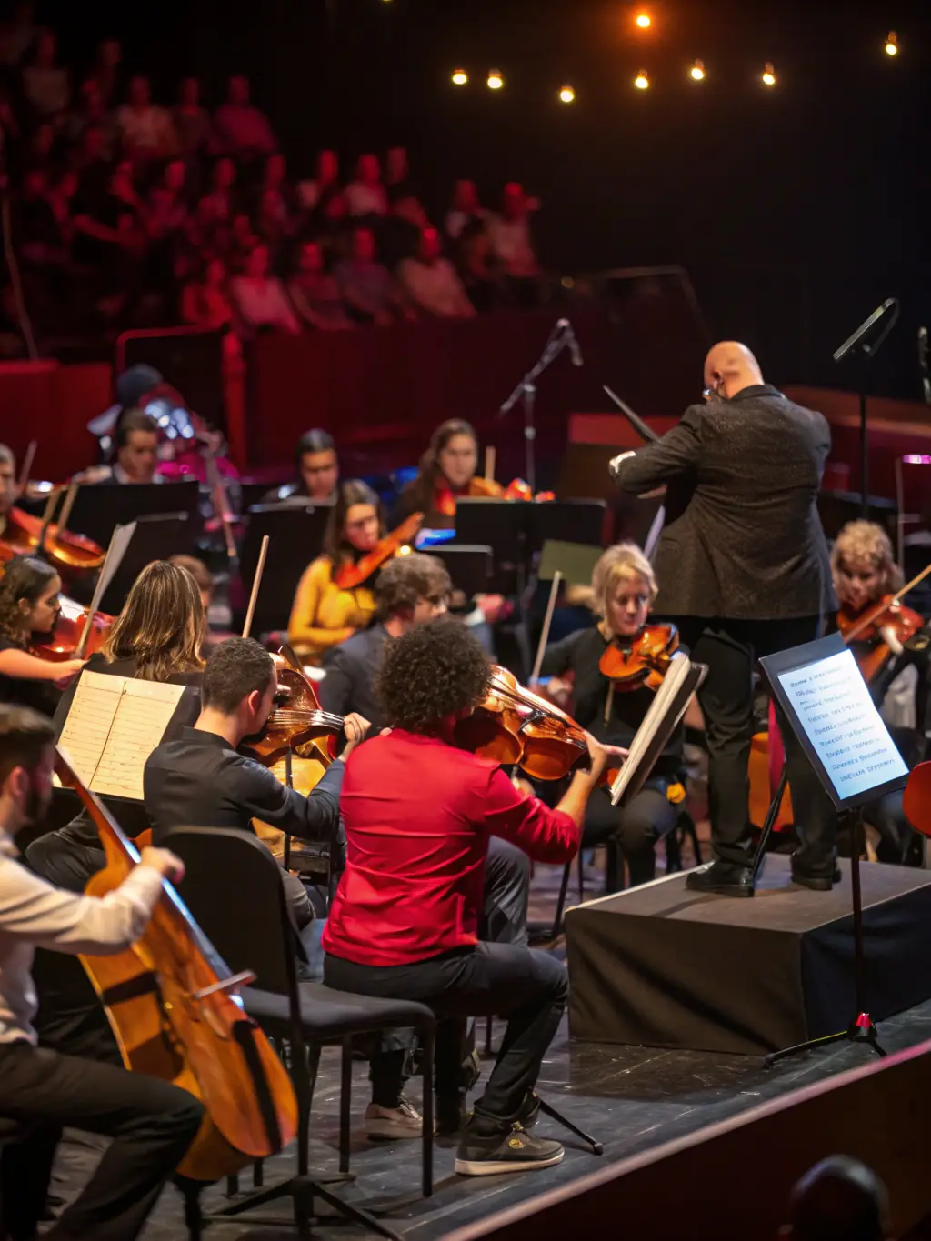A photo of the ASS CRESCENDO SYMPHONIC ORCHESTRA accompanying a local choir during a performance, highlighting the collaborative spirit of the organization.